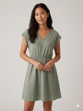 Striped V-Neck Mini Dress in Sage
